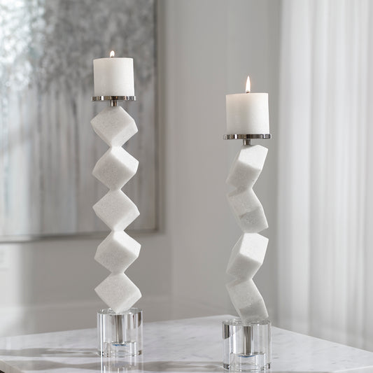 Uttermost Casen Marble Cube Candleholders, S/2 | Modishstore | Candle Holders
