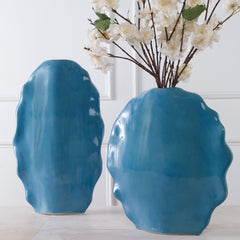 Uttermost Ruffled Feathers Blue Vases, Set Of 2