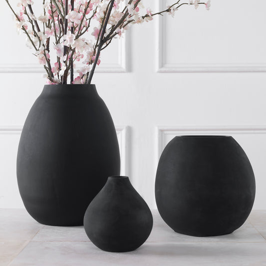 Uttermost Hearth Matte Black Vases, Set/3 | Vases | Modishstore