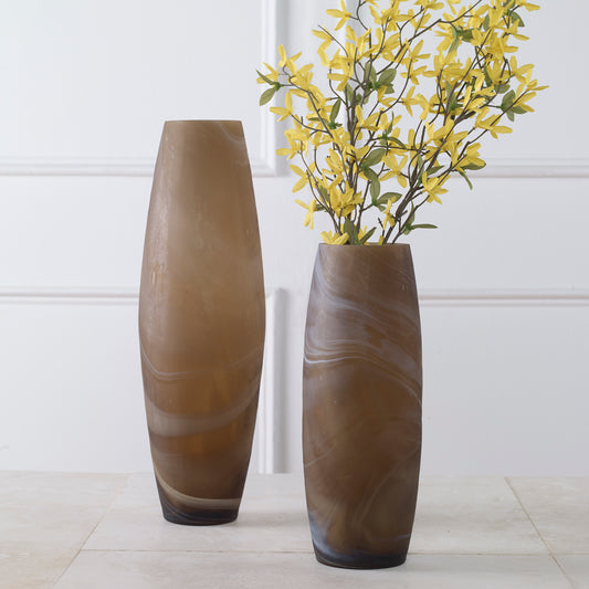 Uttermost Delicate Swirl Caramel Glass Vases, Set/2 | Vases | Modishstore