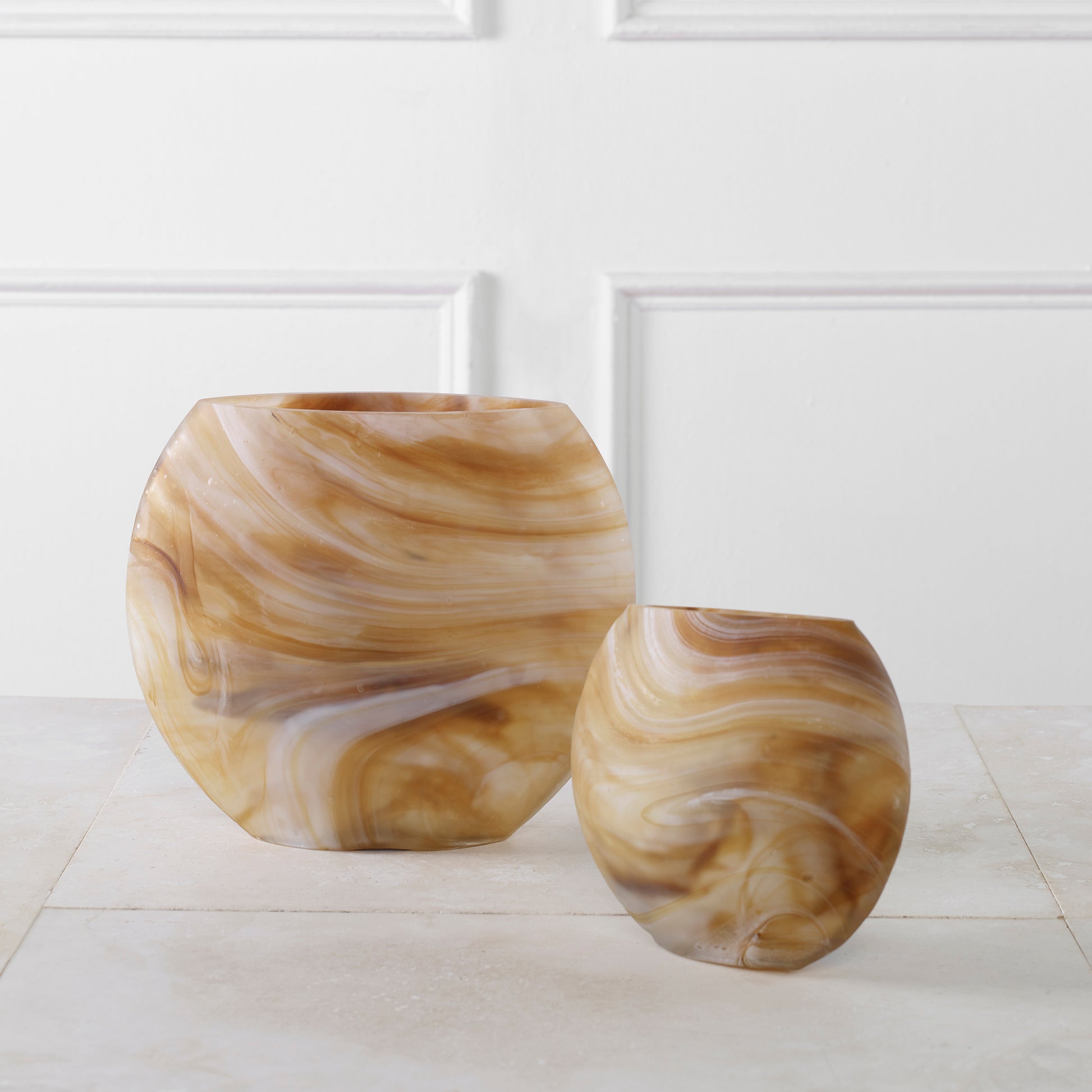 Uttermost Fusion Swirled Caramel & Ivory Vases, Set/2 | Vases | Modishstore - 3