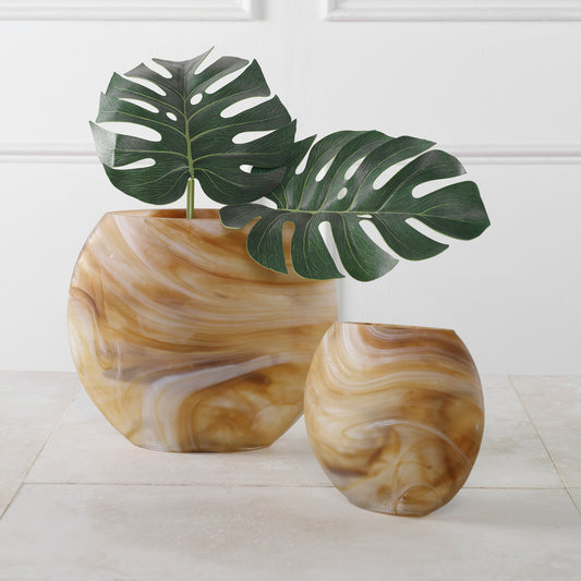 Uttermost Fusion Swirled Caramel & Ivory Vases, Set/2 | Vases | Modishstore