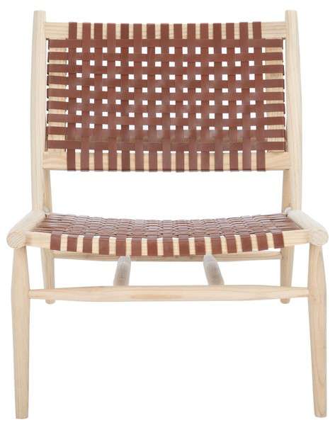Safavieh Soleil Leather Woven Accent Chair - Cognac Leather | Accent Chairs | Modishstore