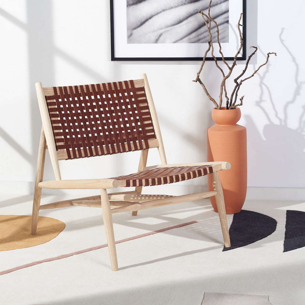 Safavieh Soleil Leather Woven Accent Chair - Cognac Leather | Accent Chairs | Modishstore - 4