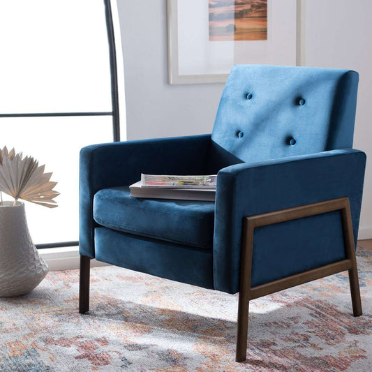Safavieh Roald Sofa Accent Chair - Blue Velvet | Accent Chairs | Modishstore