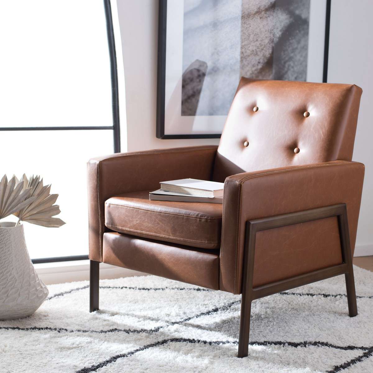 Safavieh Roald Sofa Accent Chair - Light Brown Pu | Accent Chairs | Modishstore