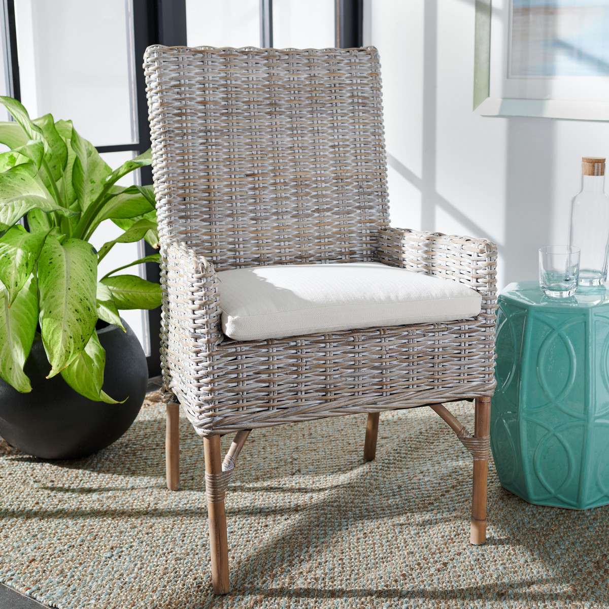 Safavieh Nancy Rattan Accent Chair W/ Cushion - Gray White Wash | Accent Chairs | Modishstore
