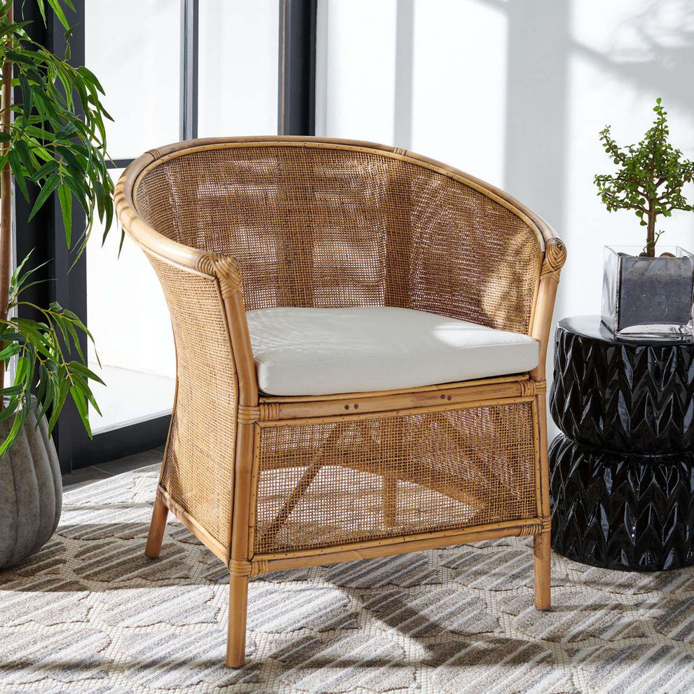 Safavieh Jessica Rattan Accent Chair W/ Cushion - Honey Brown Wash | Accent Chairs | Modishstore - 4