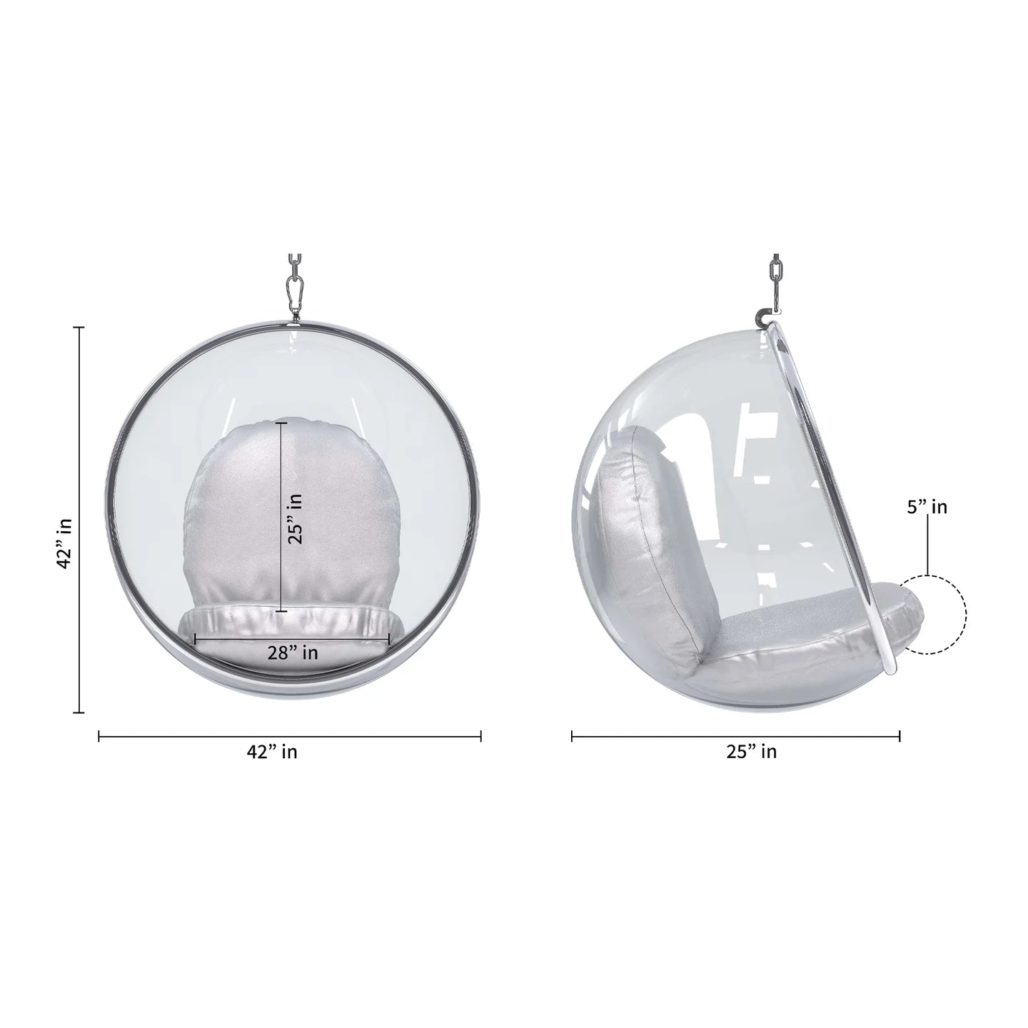 Hanging Bubble Chair, Silver Cushions By World Modern Design | Outdoor Porch Swings | Modishstore - 2