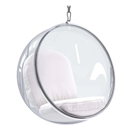 Hanging Bubble Chair, White Cushions By World Modern Design | Outdoor Porch Swings | Modishstore