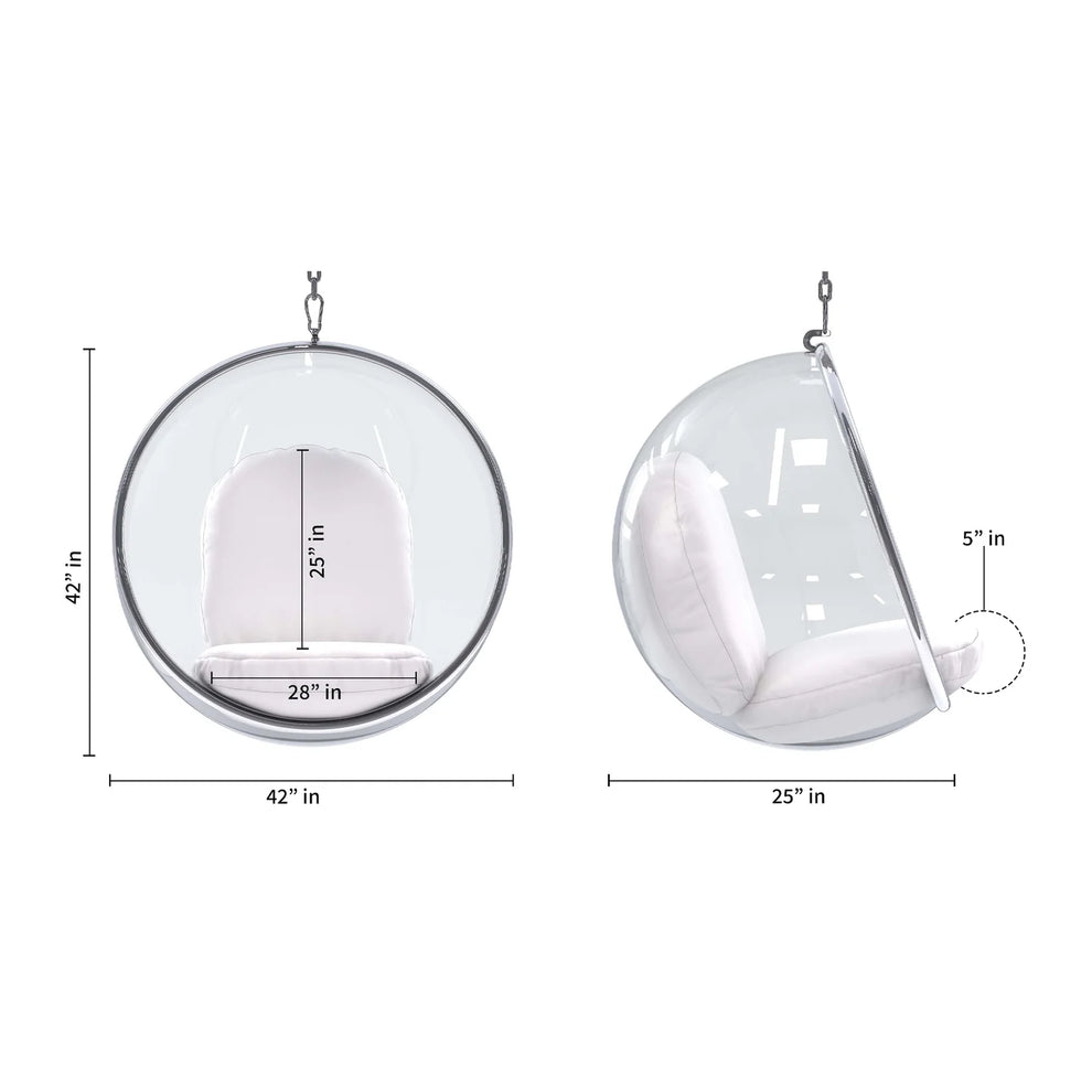 Hanging Bubble Chair, White Cushions By World Modern Design | Outdoor Porch Swings | Modishstore - 2