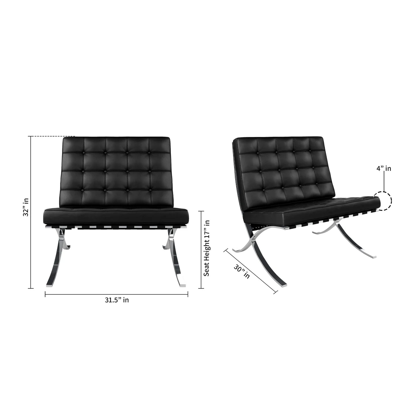 Pavilion Lounge Chair, Black Leather By World Modern Design | Lounge Chairs | Modishstore - 2