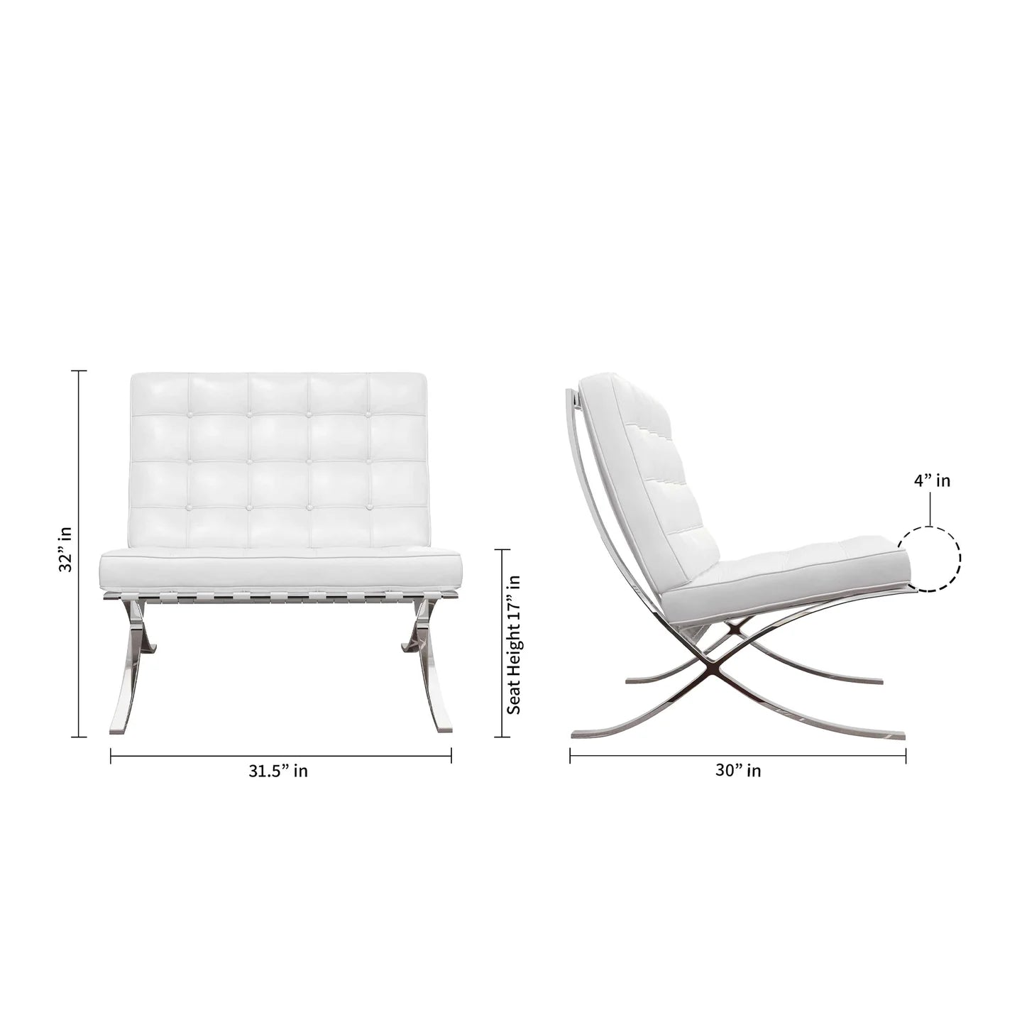 Pavilion Lounge Chair, White Leather By World Modern Design | Lounge Chairs | Modishstore - 2