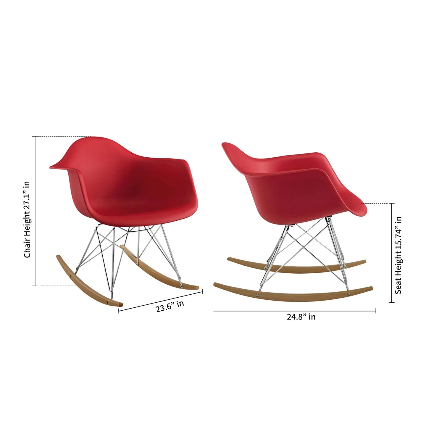 Atoll Rocker Chair, Red By World Modern Design | Rocking Chairs | Modishstore - 5