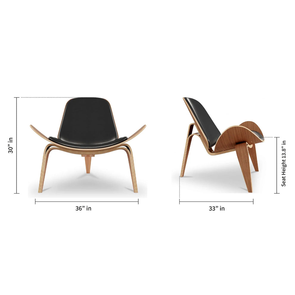 Shell Chair, Black Real Leather By World Modern Design | Lounge Chairs | Modishstore - 3