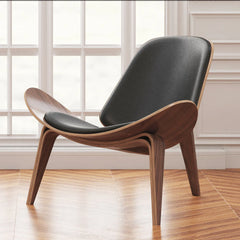 Shell Chair, Black Real Leather By World Modern Design