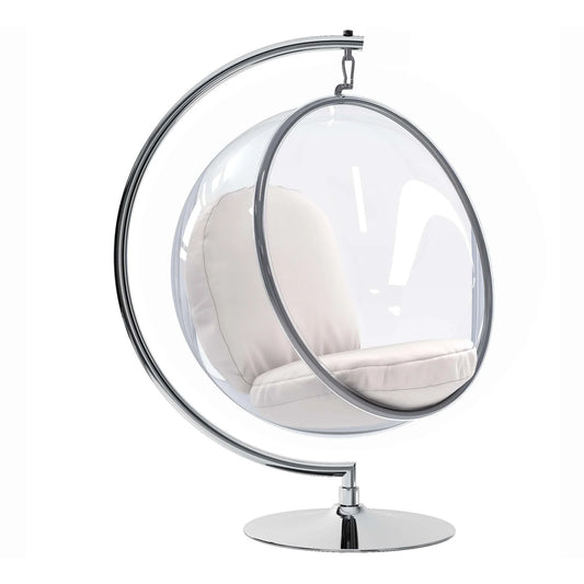 Vinyl and Steel Hanging Bubble Chair with Stand, White, Pillow Style-1 By World Modern Design | Outdoor Porch Swings | Modishstore