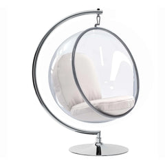 Vinyl and Steel Hanging Bubble Chair with Stand, White, Pillow Style-1 By World Modern Design