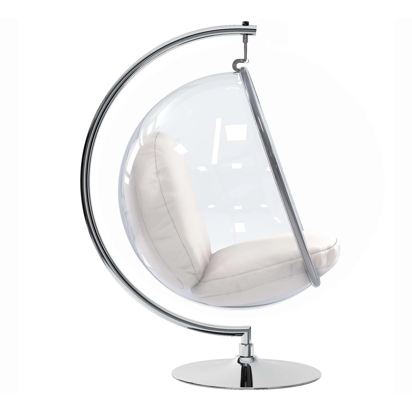 Vinyl and Steel Hanging Bubble Chair with Stand, White, Pillow Style-1 By World Modern Design | Outdoor Porch Swings | Modishstore - 4