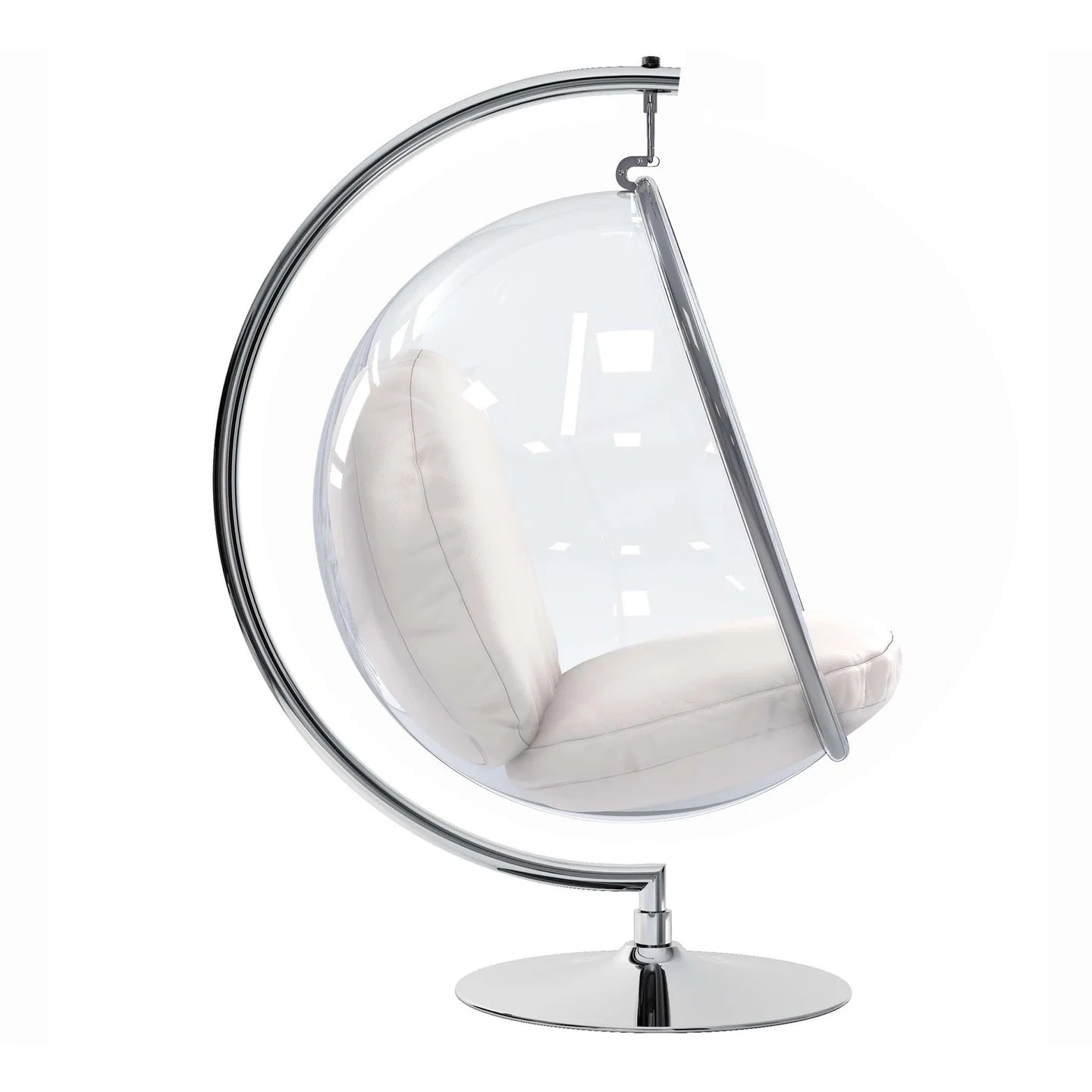 Vinyl and Steel Hanging Bubble Chair with Stand White Pillow