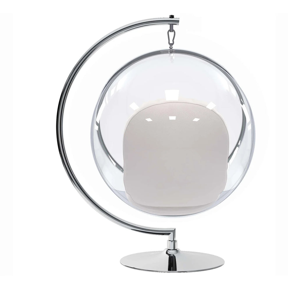 Vinyl and Steel Hanging Bubble Chair with Stand, White, Pillow Style-1 By World Modern Design | Outdoor Porch Swings | Modishstore - 3