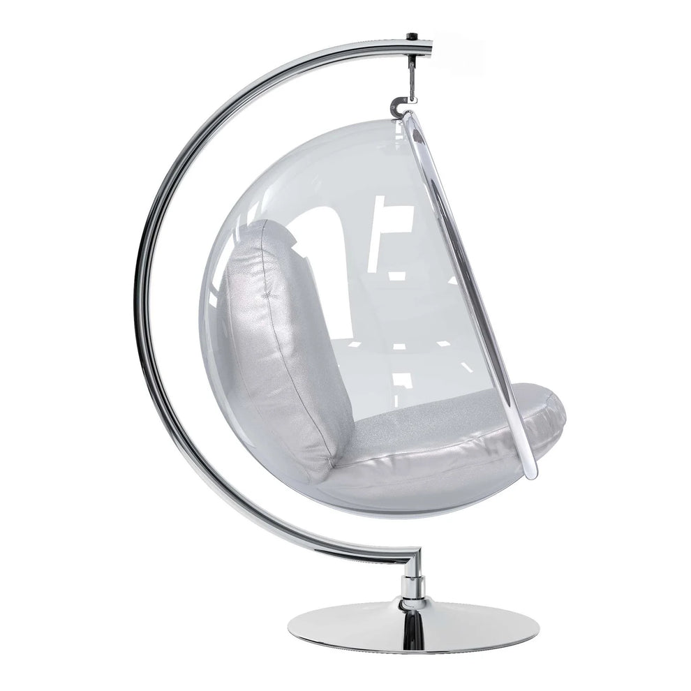 Vinyl and Steel Hanging Bubble Chair with Stand, Silver, By World Modern Design | Outdoor Porch Swings | Modishstore - 4