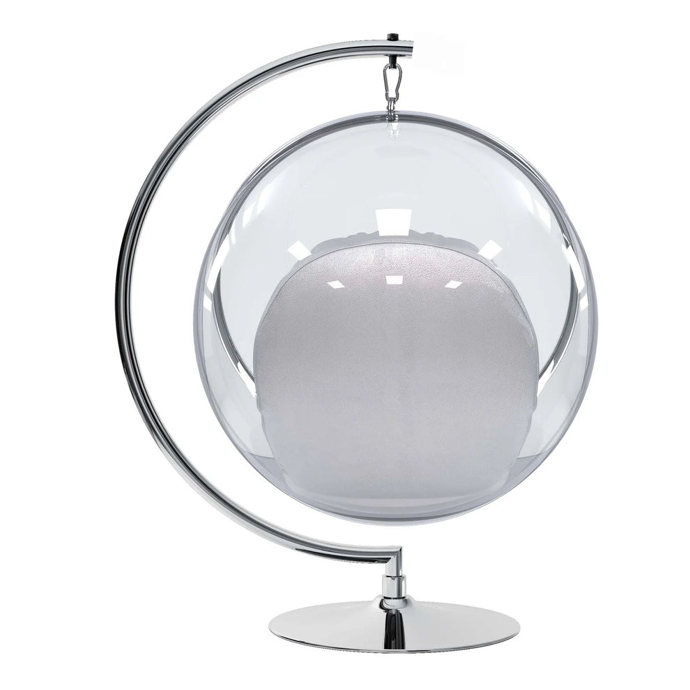 Vinyl and Steel Hanging Bubble Chair with Stand, Silver, By World Modern Design | Outdoor Porch Swings | Modishstore - 3