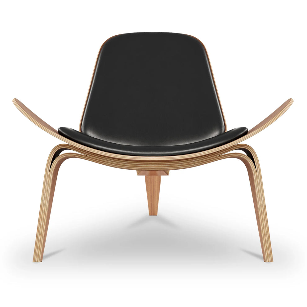 Shell Chair, Black Real Leather By World Modern Design | Lounge Chairs | Modishstore - 6