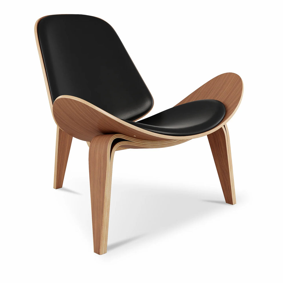 Shell Chair, Black Real Leather By World Modern Design | Lounge Chairs | Modishstore - 5