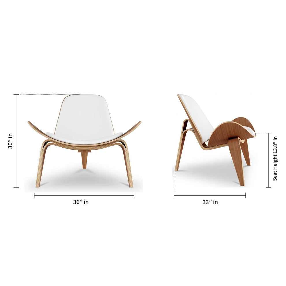 Shell Chair, White Real Leather By World Modern Design | Lounge Chairs | Modishstore - 3