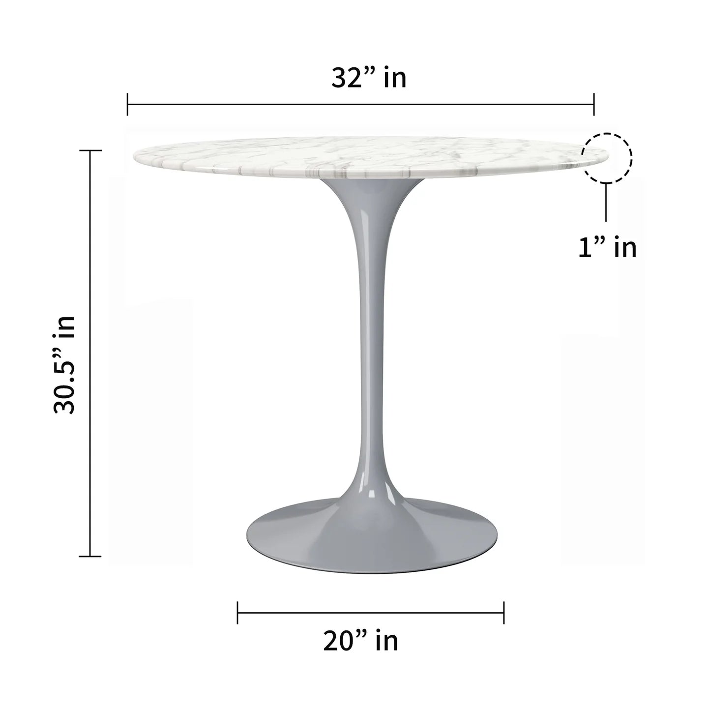 Rose 32" Round Marble Dining Table, Gray Base By World Modern Design | Dining Tables | Modishstore - 2