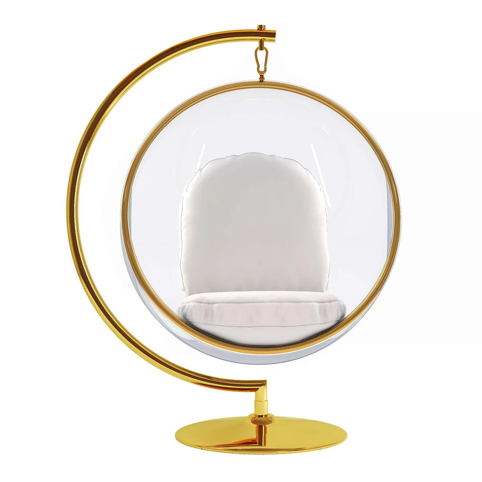 Vinyl and Steel Hanging Bubble Chair with Stand Gold, Style-1 By World Modern Design | Outdoor Porch Swings | Modishstore - 2