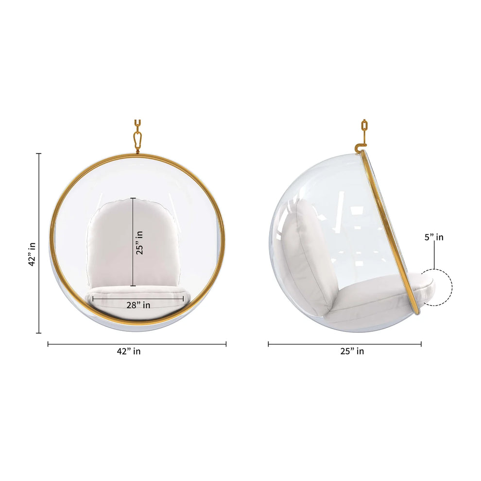 Vinyl and Steel Hanging Bubble Chair with Stand Gold, Style-1 By World Modern Design | Outdoor Porch Swings | Modishstore - 3