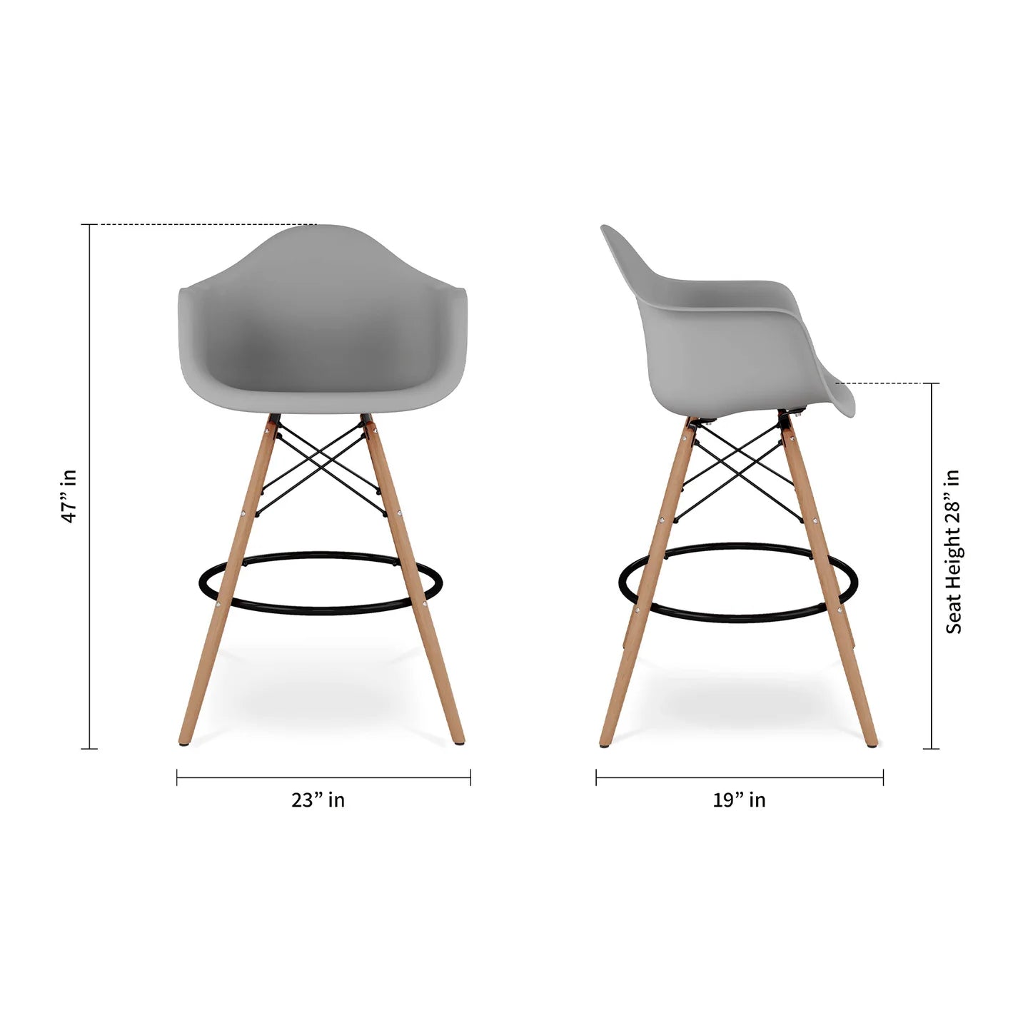 Pyramid Counter Stool With Arms, Gray By World Modern Design | Counter Stools | Modishstore - 5