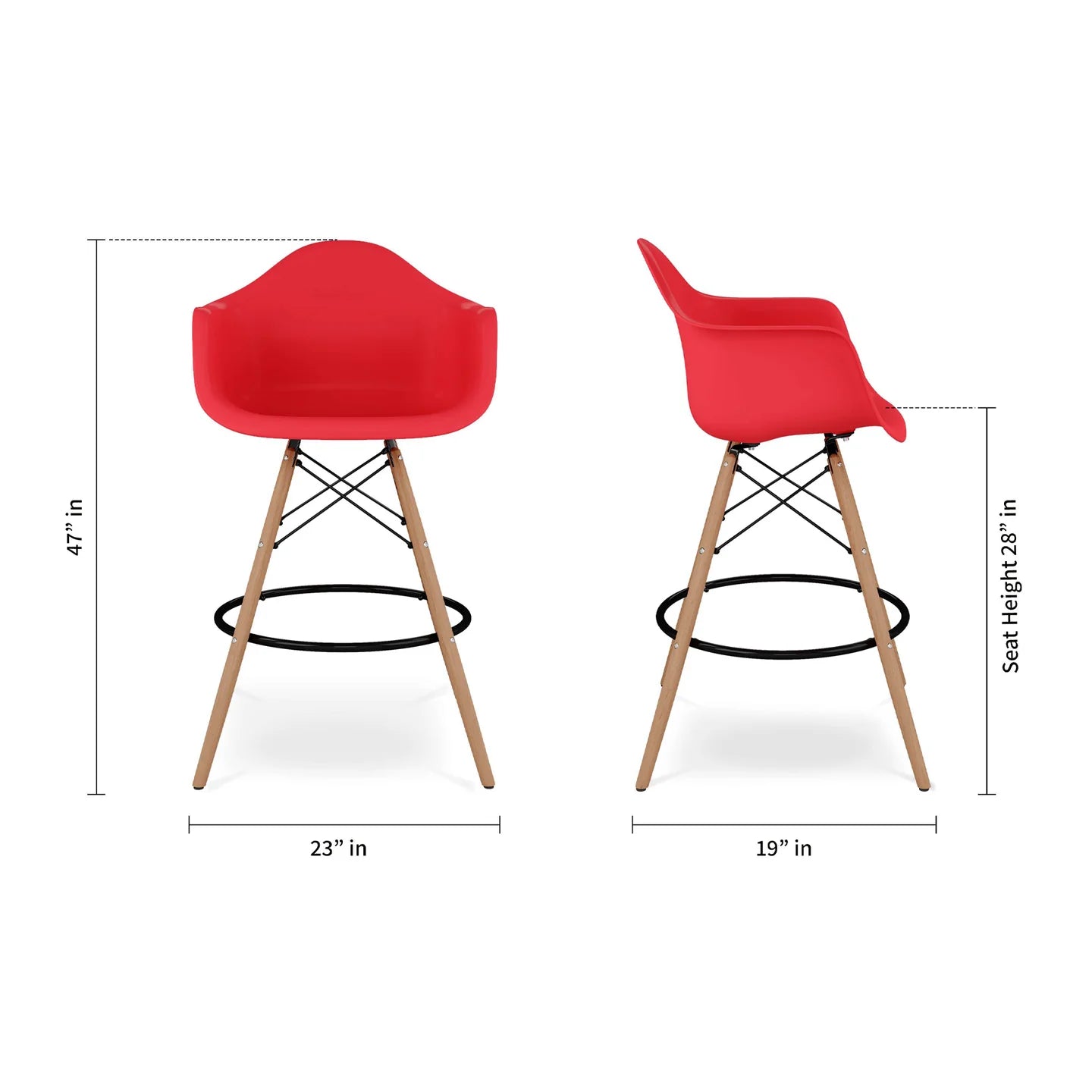 Pyramid Counter Stool With Arms, Red By World Modern Design | Counter Stools | Modishstore - 5
