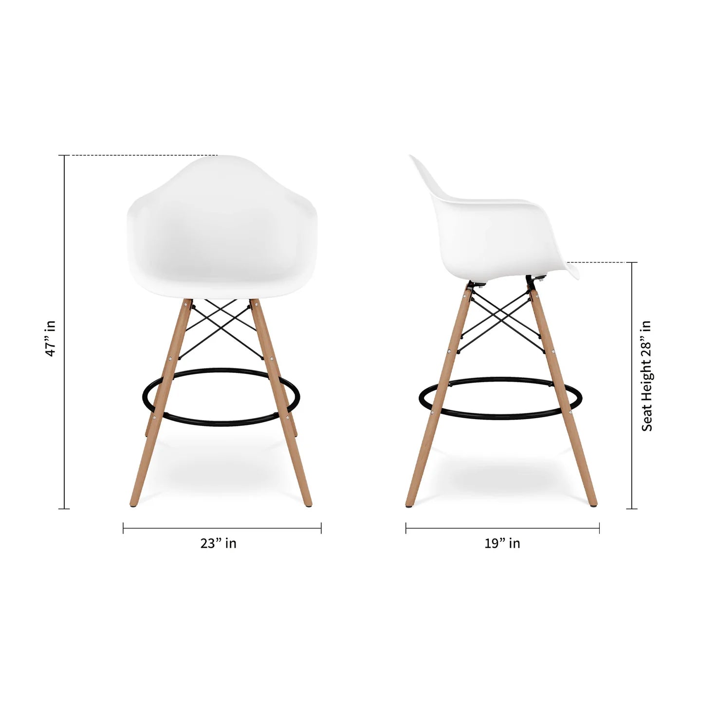 Pyramid Counter Stool With Arms, White By World Modern Design | Counter Stools | Modishstore - 5