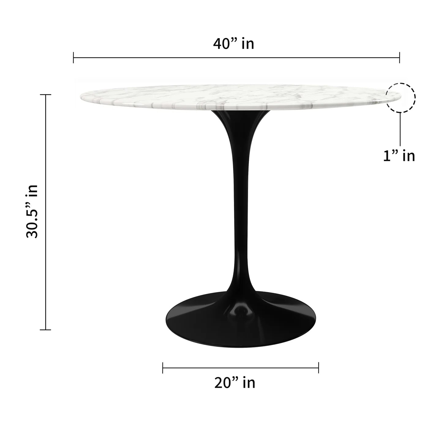 Rose 40" Round Marble Dining Table, Black Base By World Modern Design | Dining Tables | Modishstore - 2