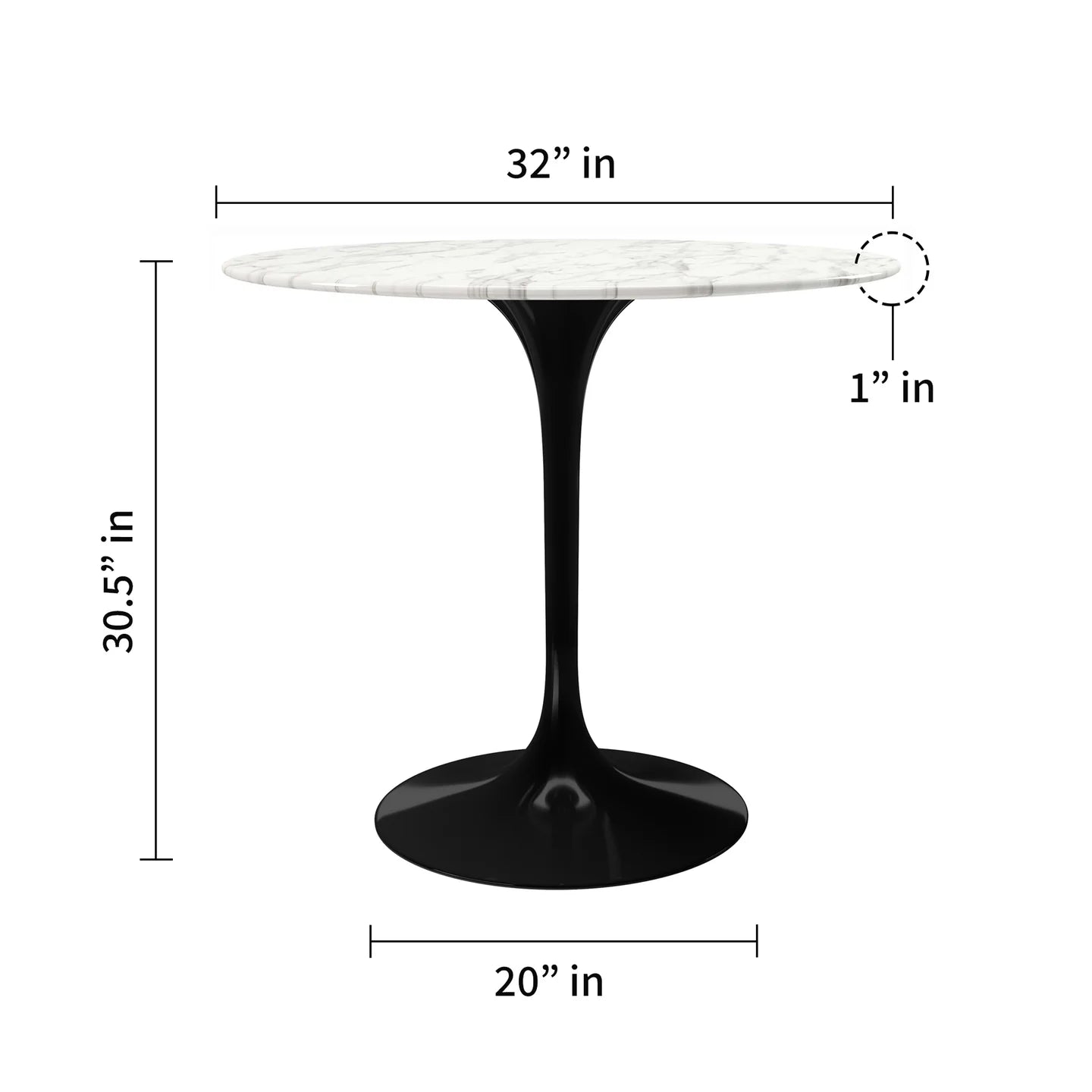Rose 32" Round Marble Dining Table, Black Base By World Modern Design | Dining Tables | Modishstore - 2