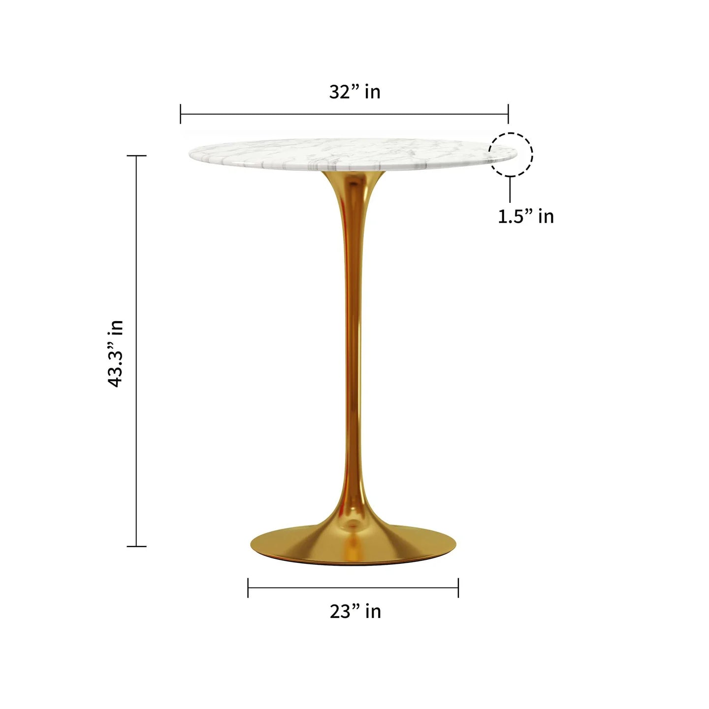 Rose 32" Round Marble Bar Gold, Table By World Modern Design | Bar Tables | Modishstore - 2