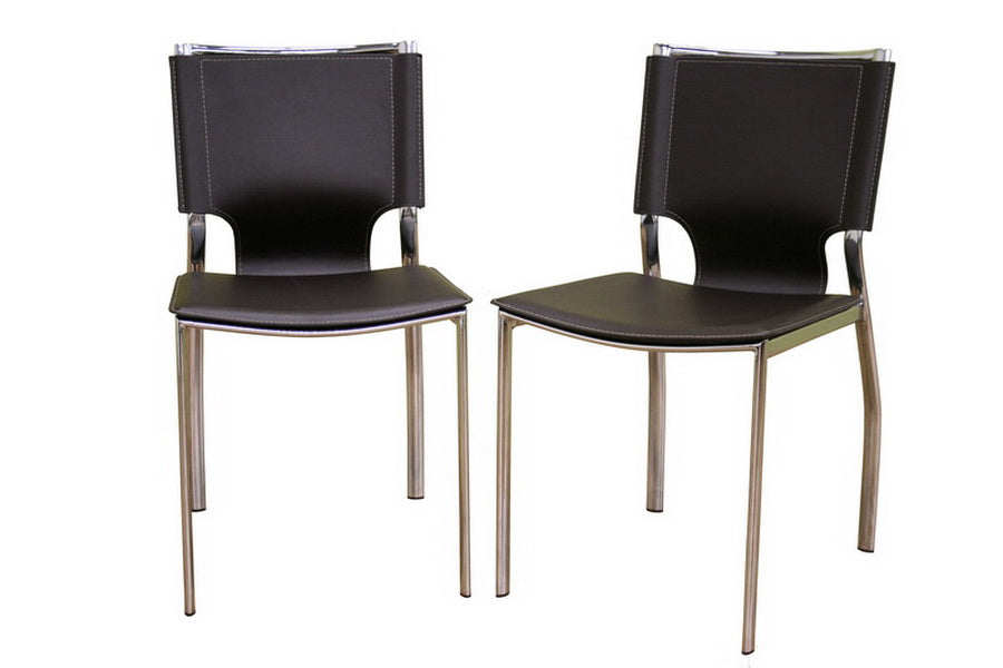 Baxton Studio Dark Brown Leather Dining Chair with Chrome Frame (Set of 2) | Modishstore | Dining Chairs
