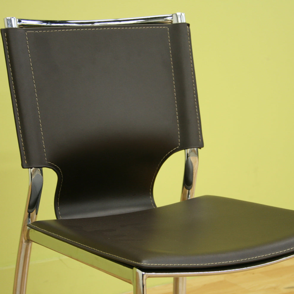 Baxton Studio Dark Brown Leather Dining Chair with Chrome Frame (Set of 2) | Modishstore | Dining Chairs - 2