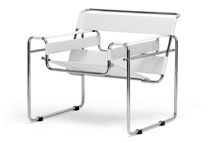 Baxton Studio Jericho Cream Leather Mid-Century Modern Accent Chair | Accent Chairs | Modishstore