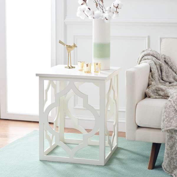 Safavieh Milo Trellis Gold Leaf End Table - Cream | Accent Tables | Modishstore