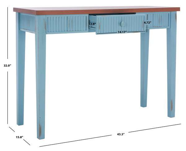 Safavieh Beale Console With Storage Drawer - Blue With Oak | Console Tables | Modishstore - 4