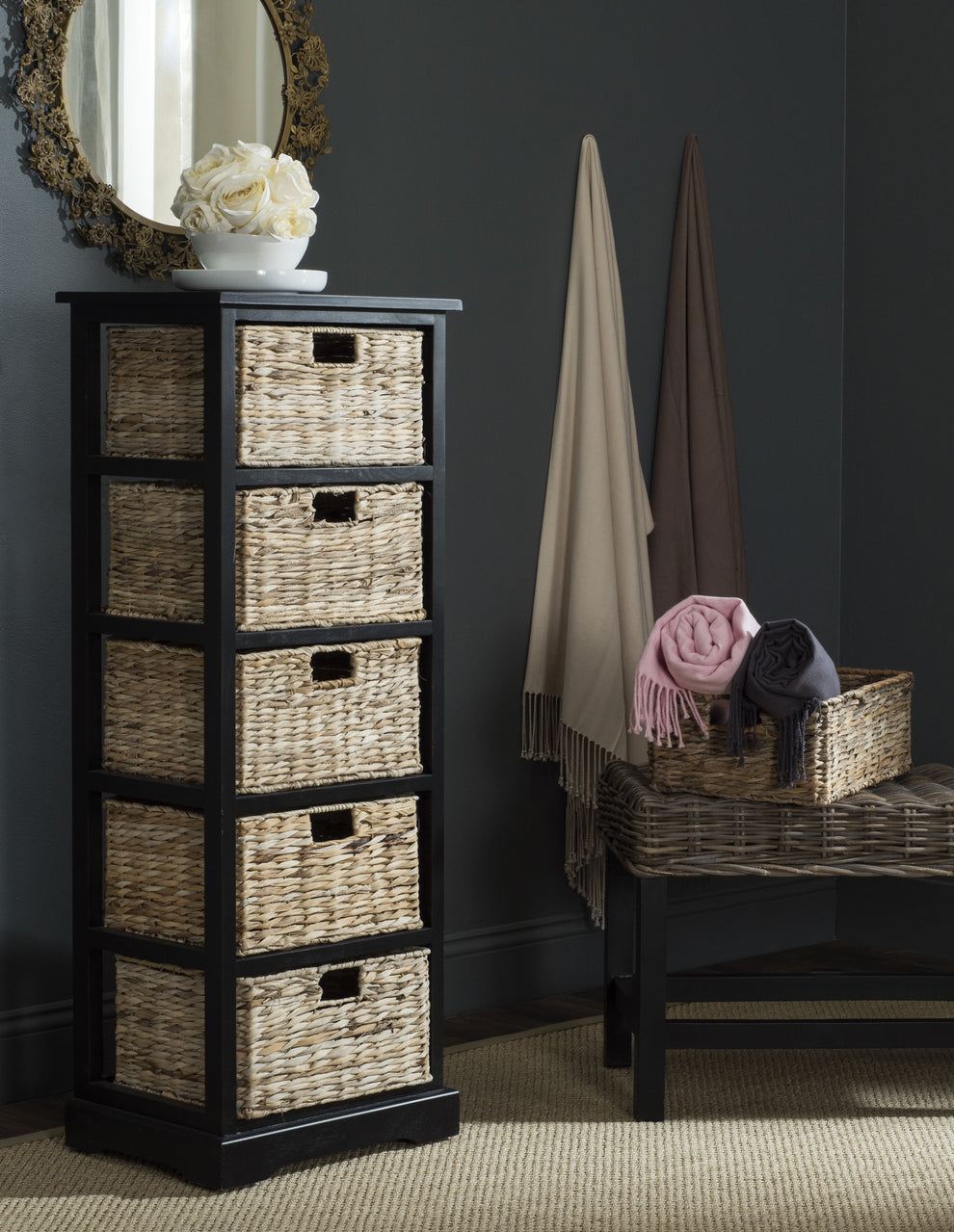 Safavieh Vedette 5 Wicker Basket Storage Tower | Cabinets | Modishstore - 1