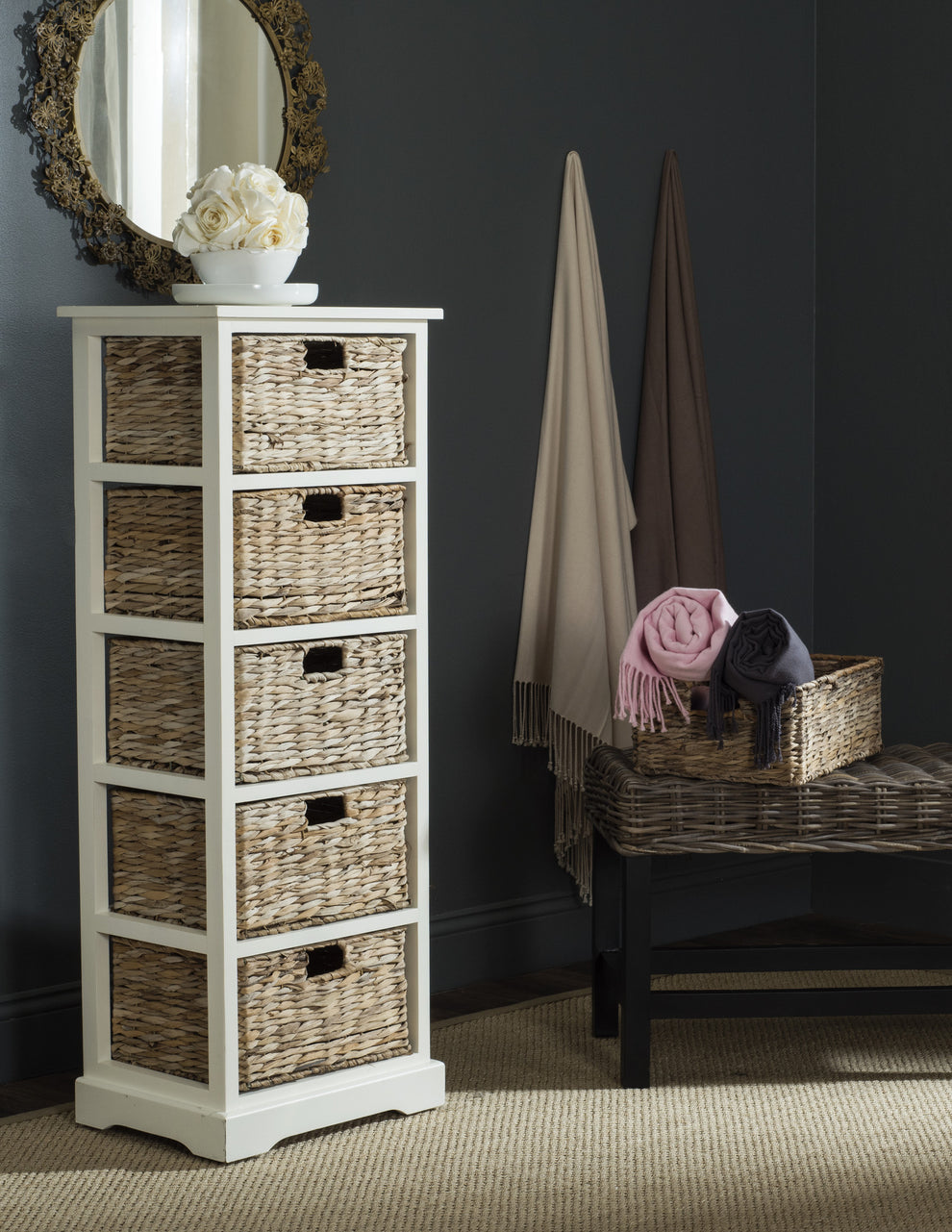 Safavieh Vedette 5 Wicker Basket Storage Tower | Cabinets | Modishstore - 3