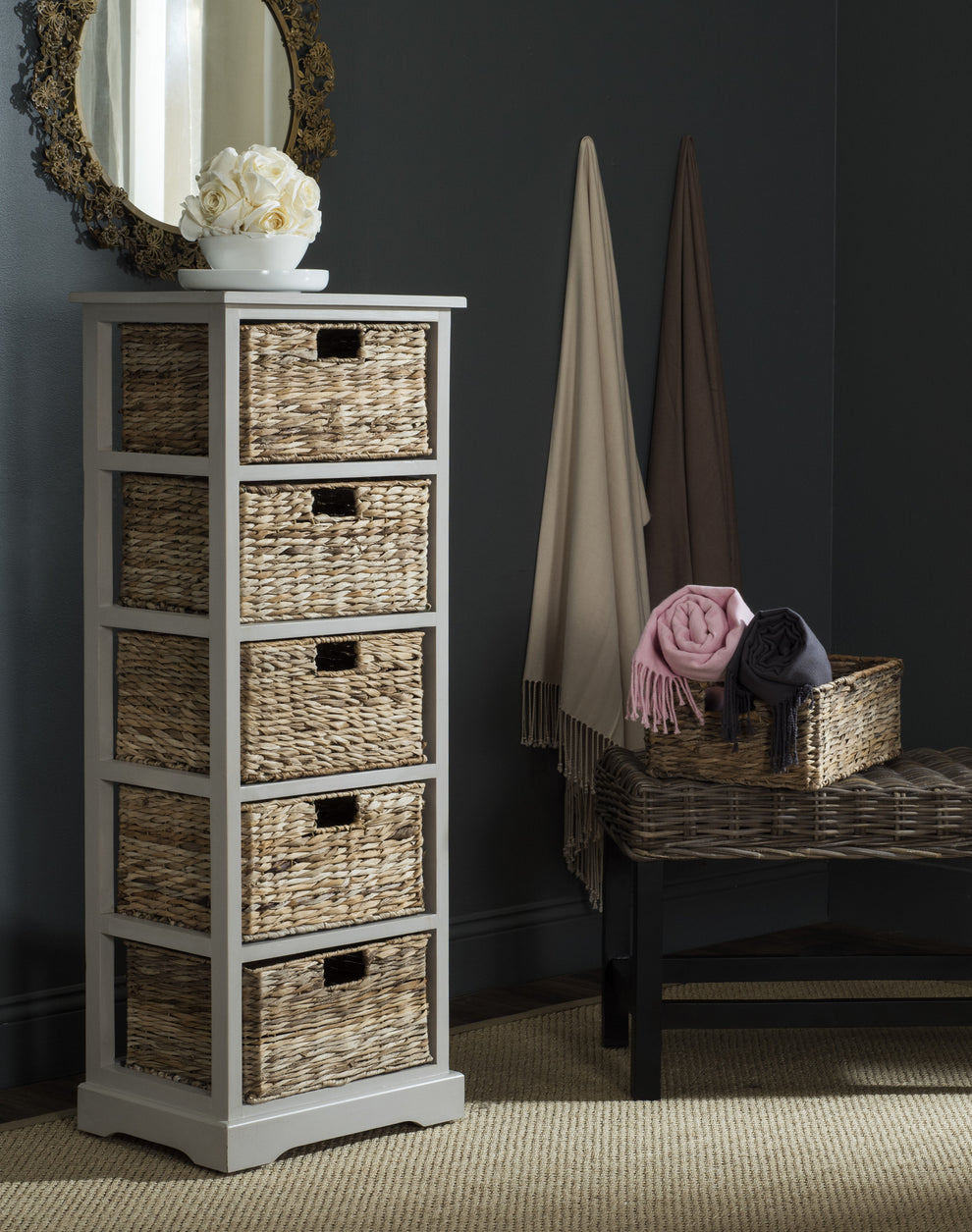 Safavieh Vedette 5 Wicker Basket Storage Tower | Cabinets | Modishstore - 5