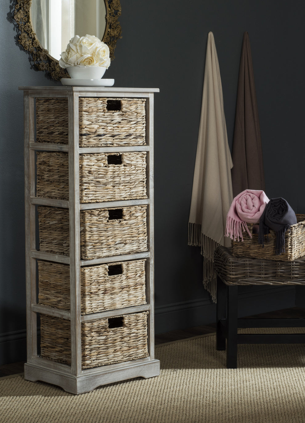 Safavieh Vedette 5 Wicker Basket Storage Tower | Cabinets | Modishstore - 6