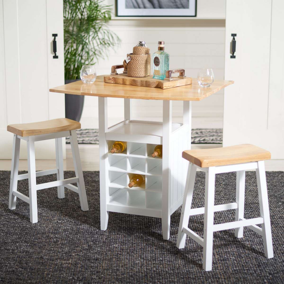 Safavieh Emeric 3 Pc Set Drop Leaf Pub Table - Natural | Bar Stools & Table | Modishstore