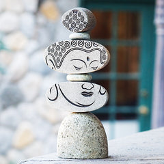 Garden Age Supply Engraved Cairn Sculpture - Face of Buddha Set Of 2